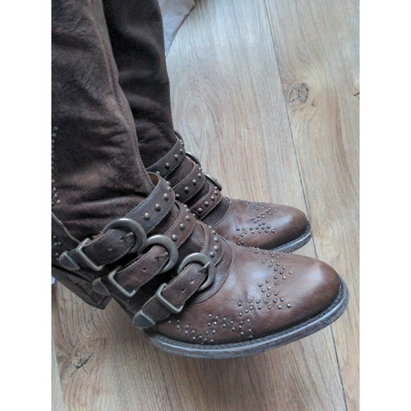 Old Gringo Roxy Studded Buckle Tall Heeled Western Boots 18" Women 6.5 Chocolate - Picture 13 of 16